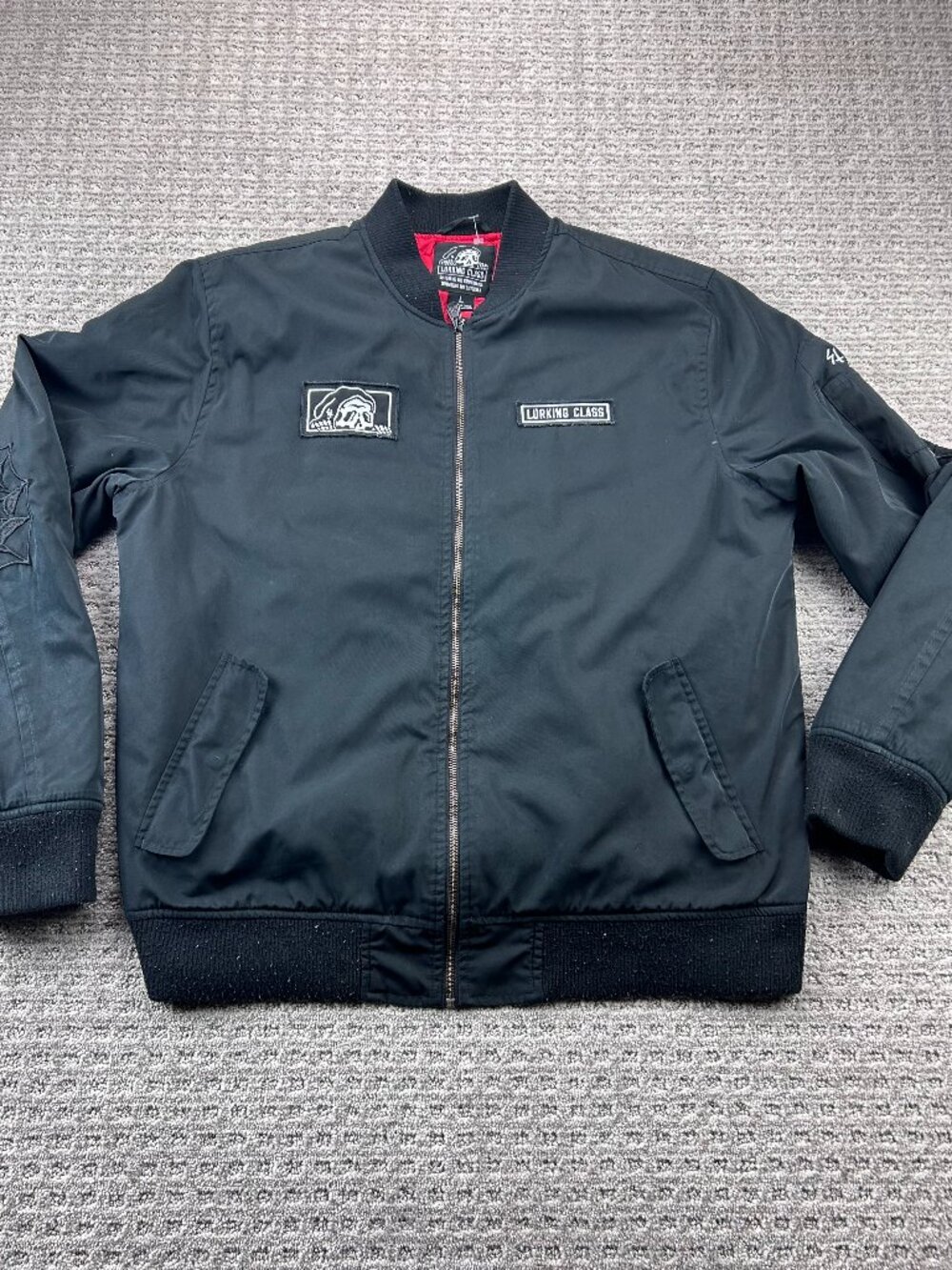 Lurking Class by Sketchy Tank Bomber Jacket Men Large L Black Zip Up Skull Logo